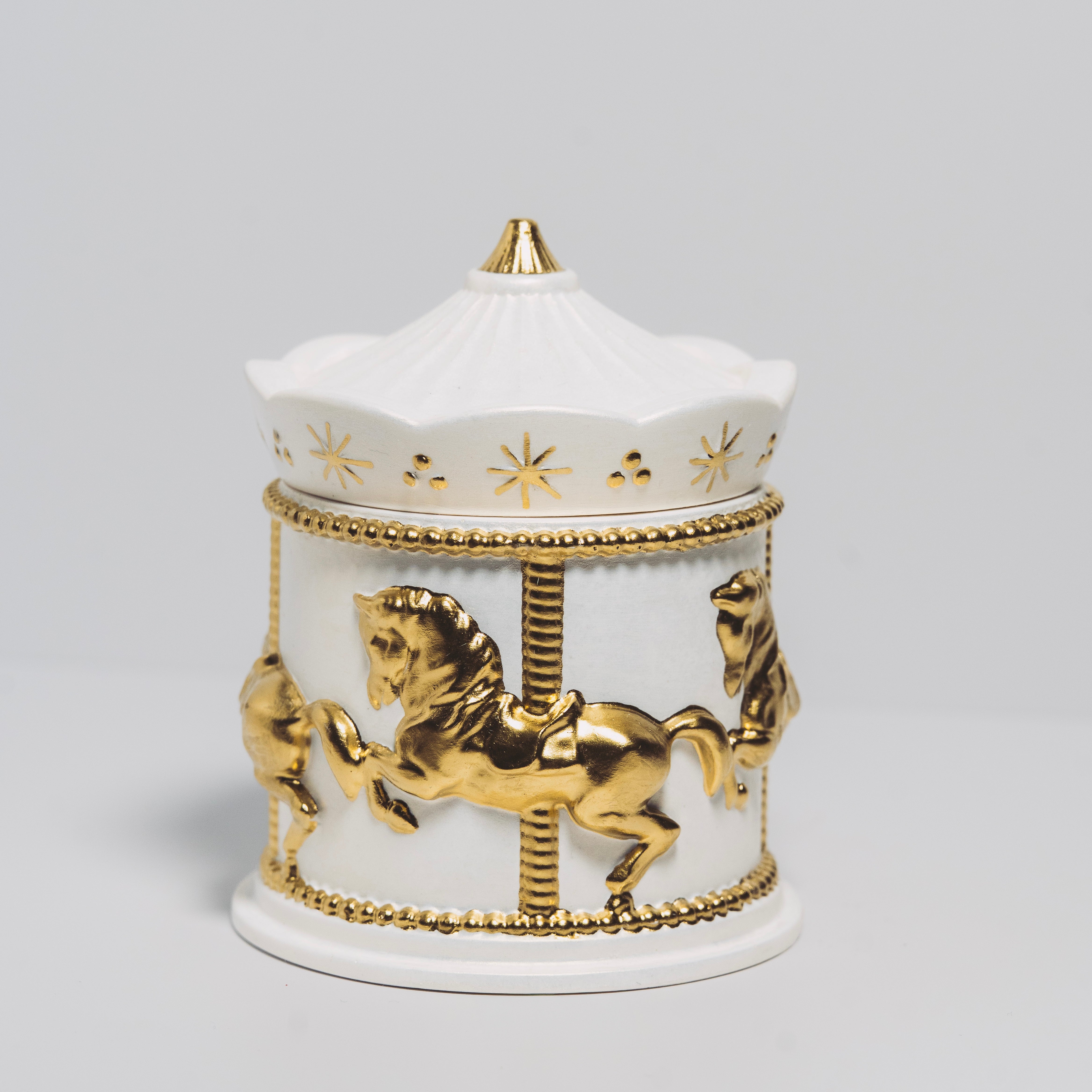 Holiday Gold Carousel Candle – White Pearl Edition