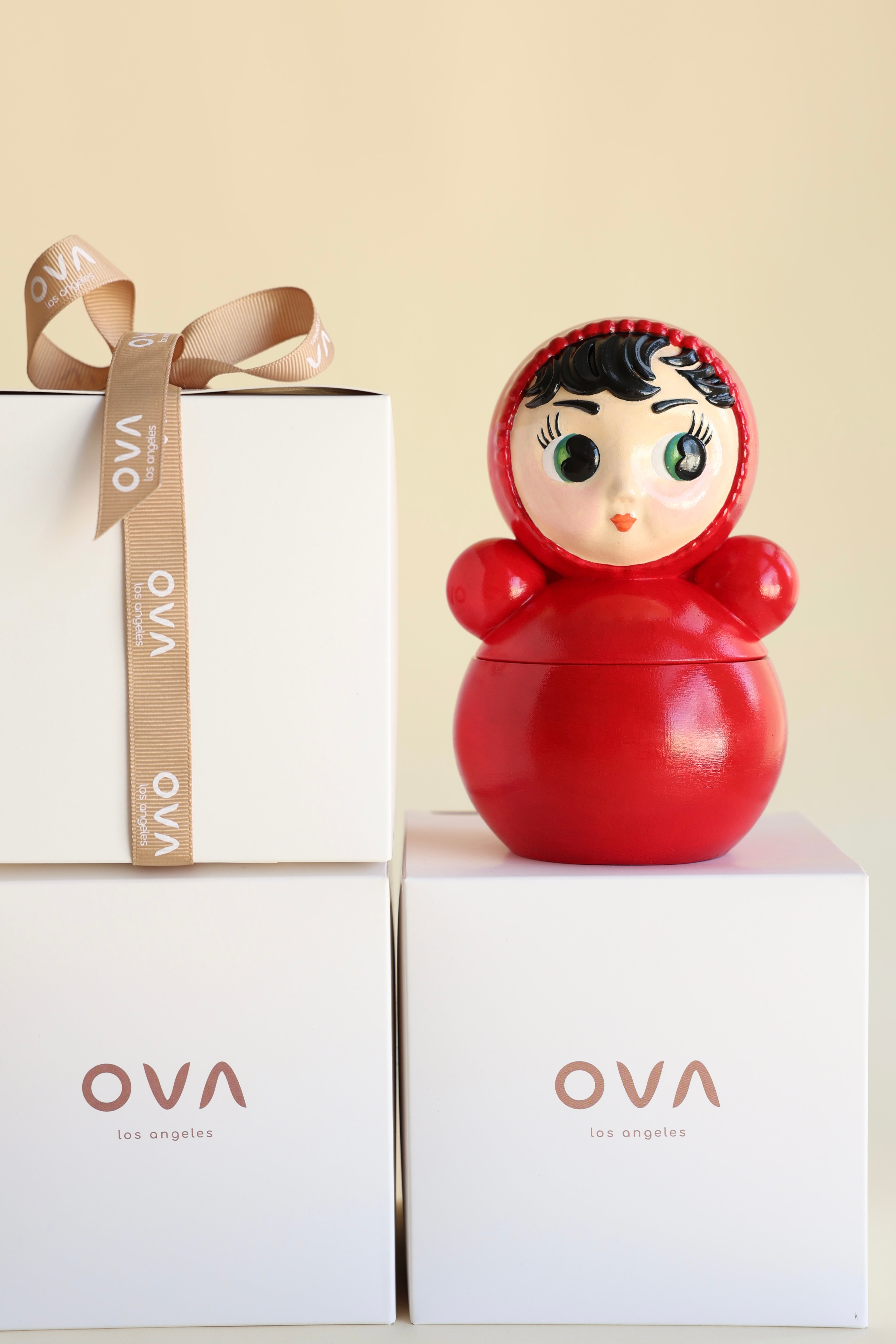 Red Hand Painted Roly Poly Doll Candle