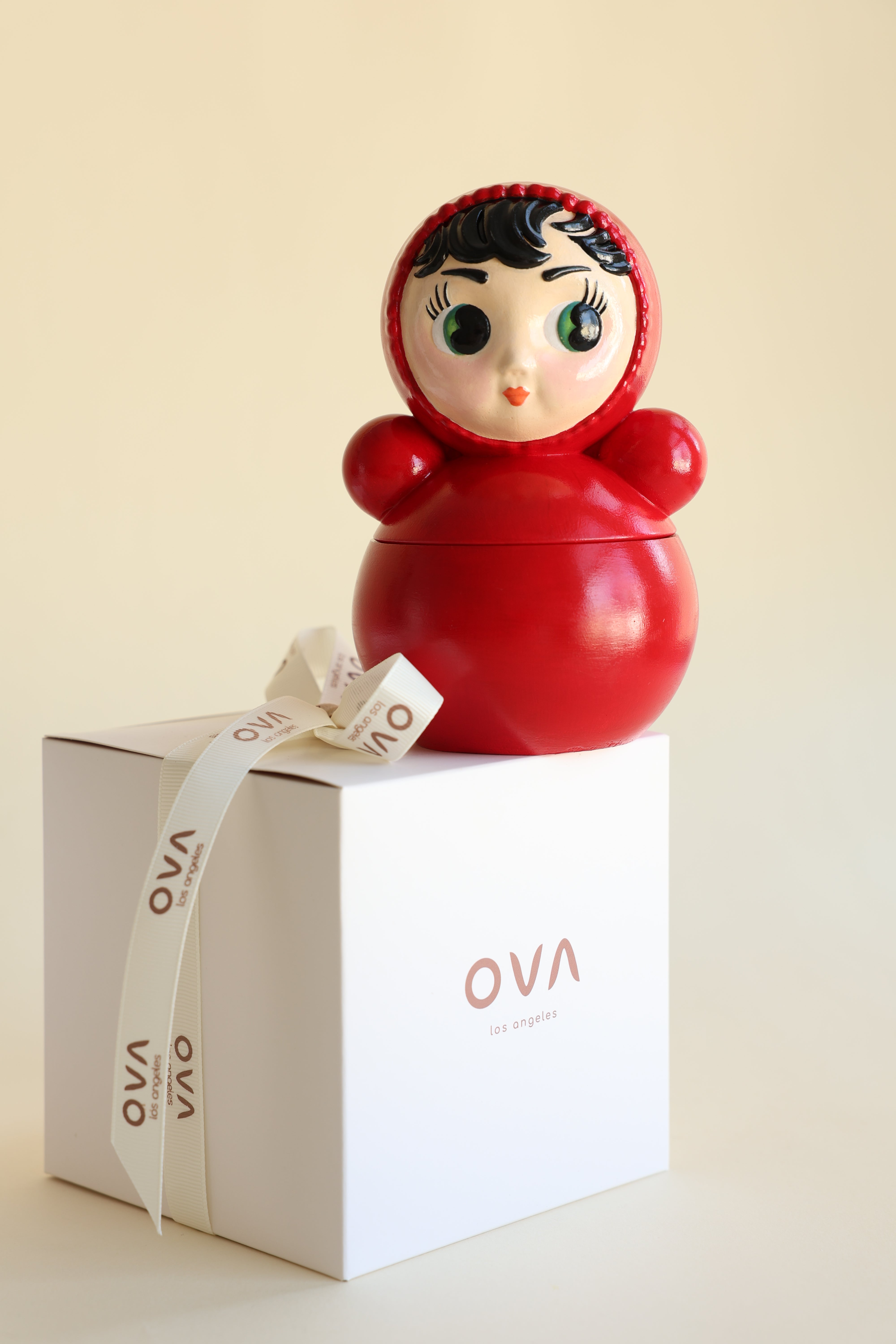 Red Hand Painted Roly Poly Doll Candle