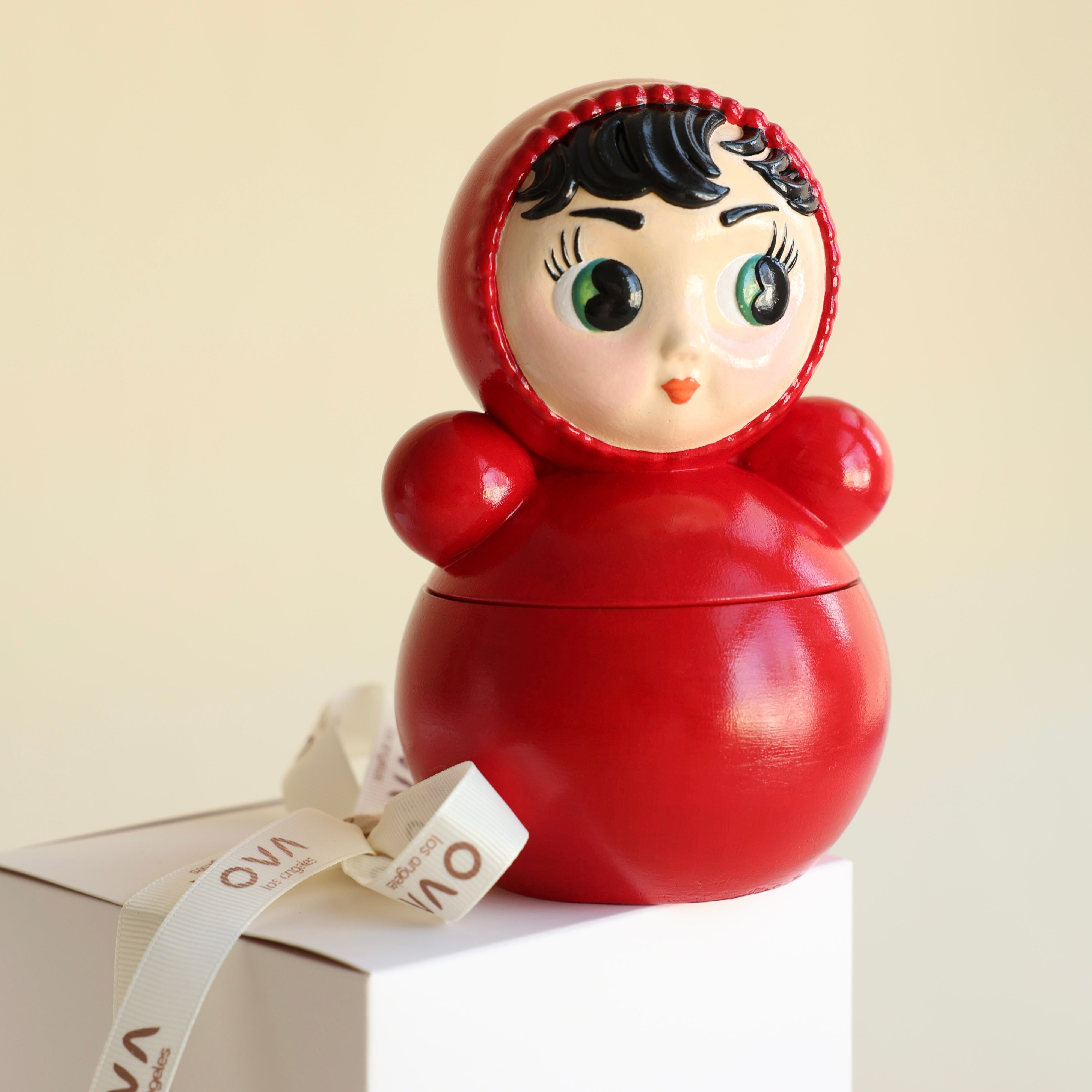 Red Hand Painted Roly Poly Doll Candle